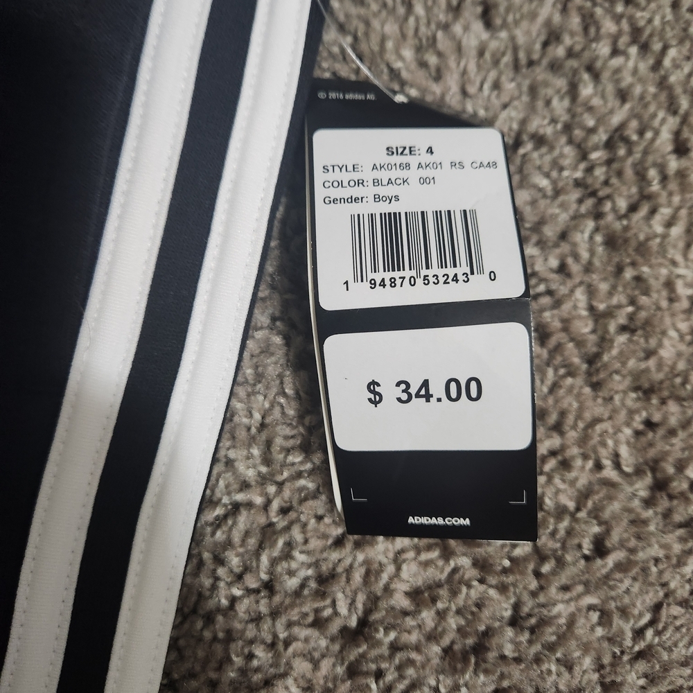 adidas Kids Black Sweatpants with White Stripes - Picture 2 of 2